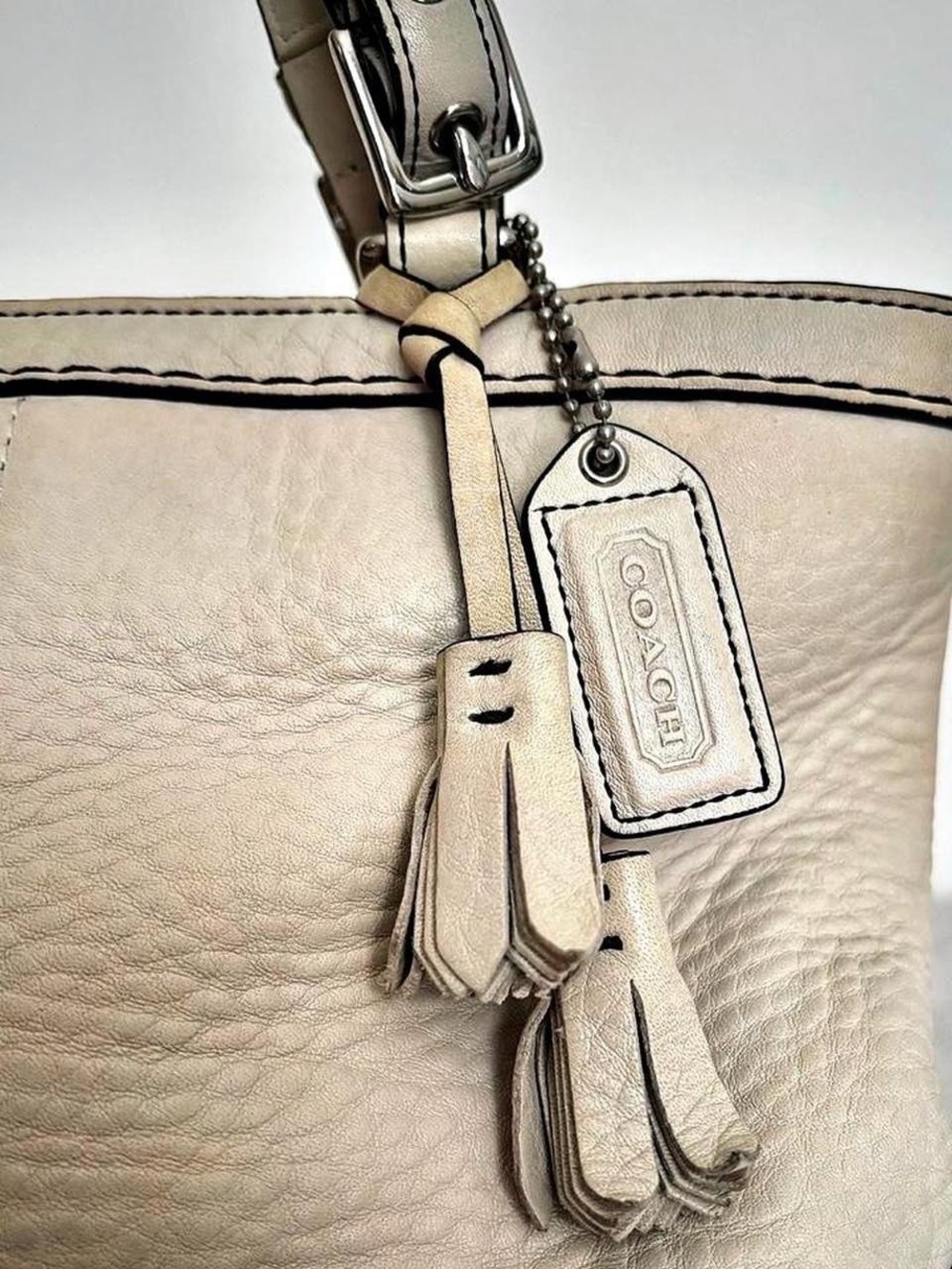 Coach Hampton Pebbled Leather Shoulder Bag with Tassel Charm